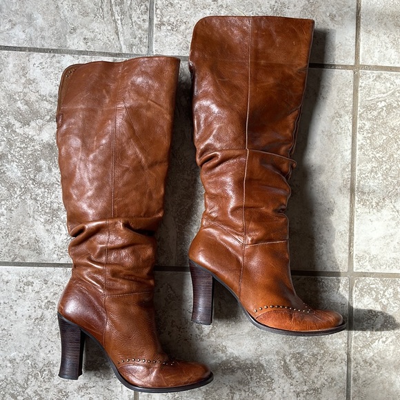 Kenneth Cole Reaction Chantell Brown Leather Slouch Heeled Knee Boots 8.5 - Picture 7 of 13